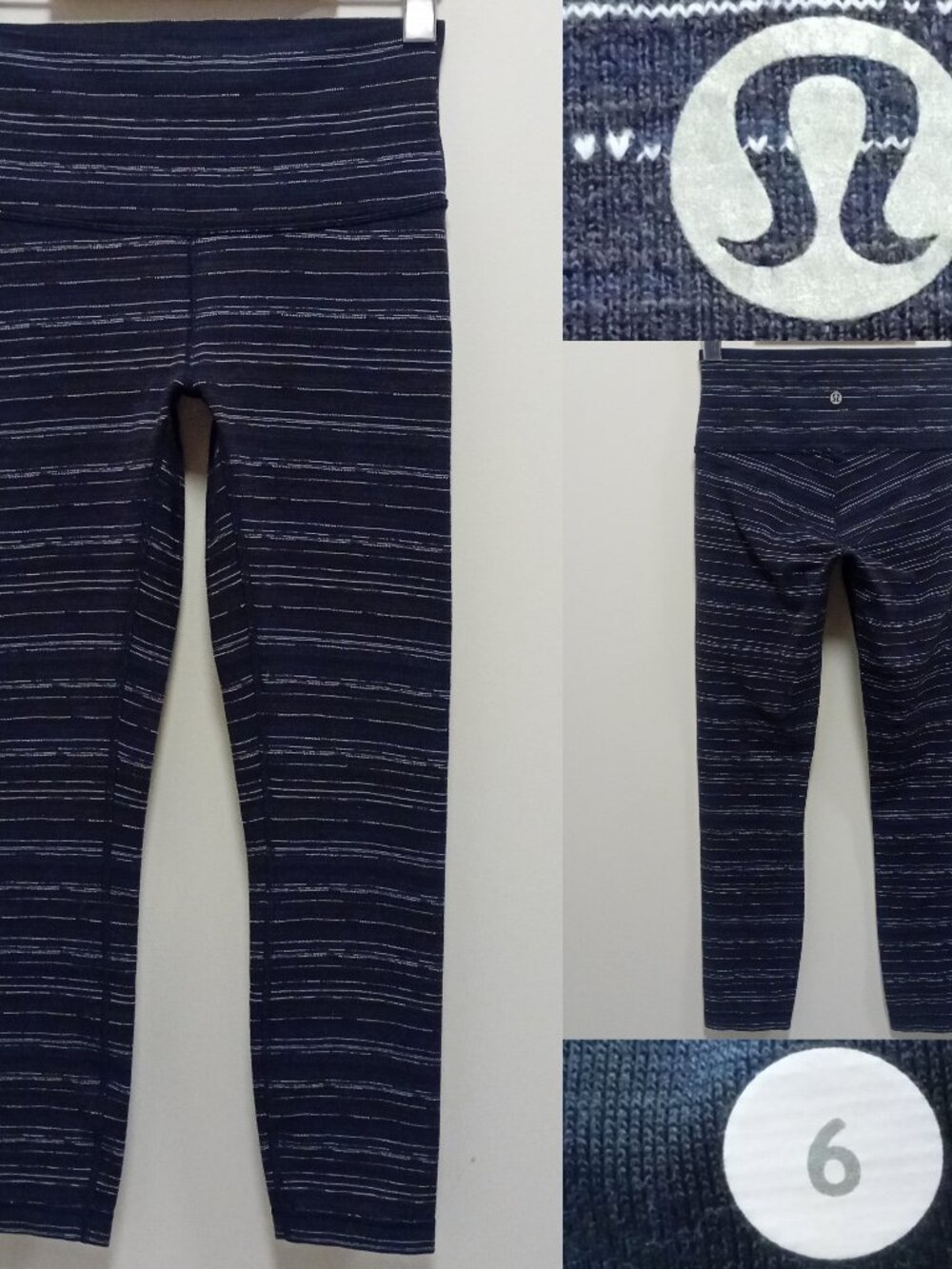 Lululemon High Times Pant Cyber Stripe Naval Blue Black Luon High-Rise 6 Small